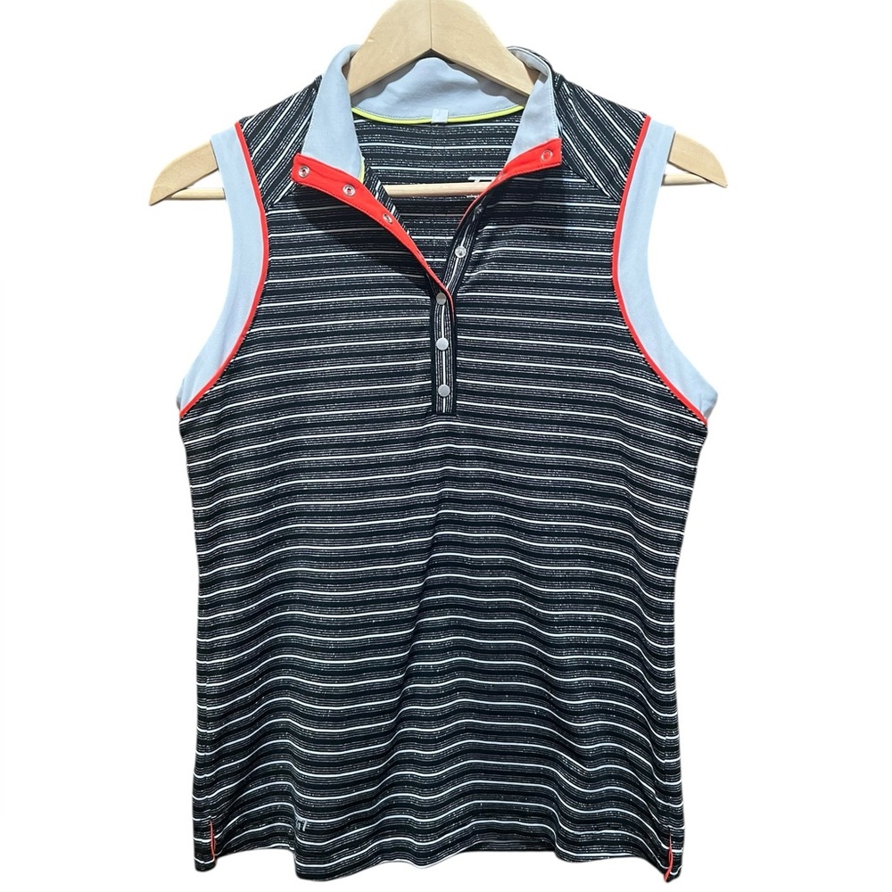 Tail Black white Stripe Henley Snap golf polo tank Top Size Medium